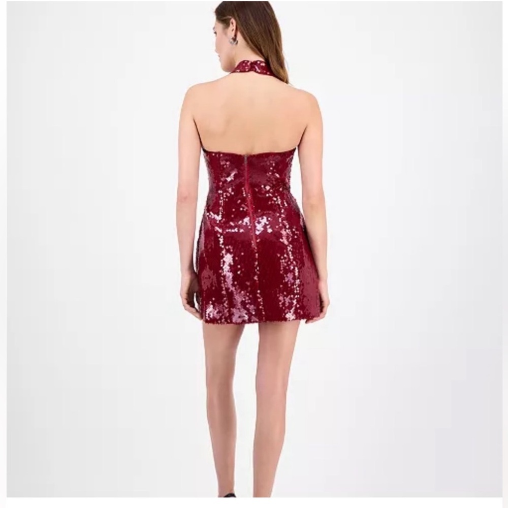 Bardot Nevelle Burgundy Sequin Halter Mini Dress Size 4 - Picture 4 of 12